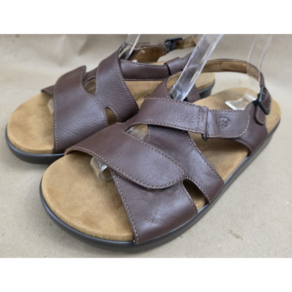SAS (Sz 9 W) Women's Comfort Sandals Huggy Dark Brown Wide